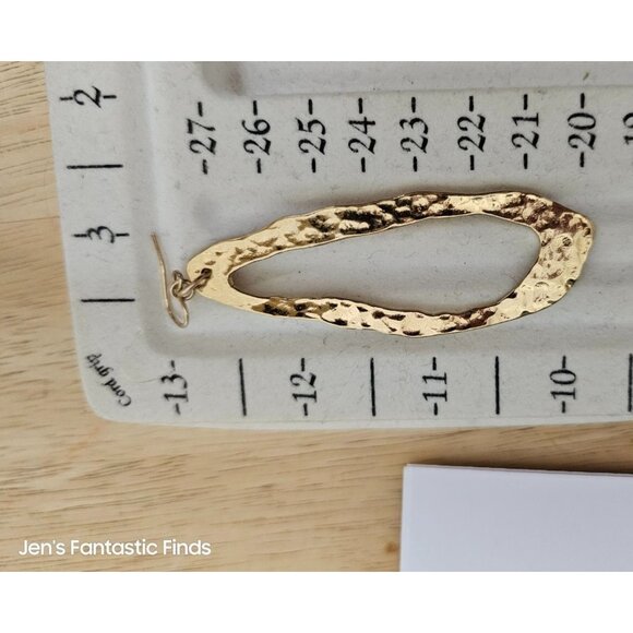 Statement Hammered Gold Tone Asymmetrical Large Hoop Earrings 3" - Picture 4 of 5